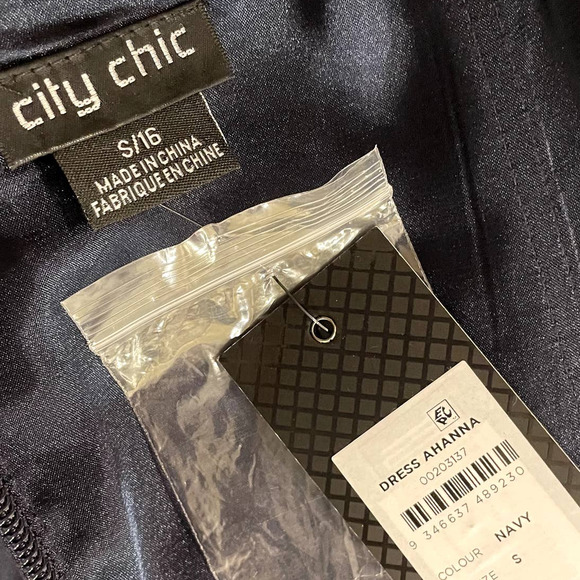 City Chic Plus Size 16W Ahana Corset Dress Navy Blue Satin Midi Cocktail Holiday - Picture 9 of 13